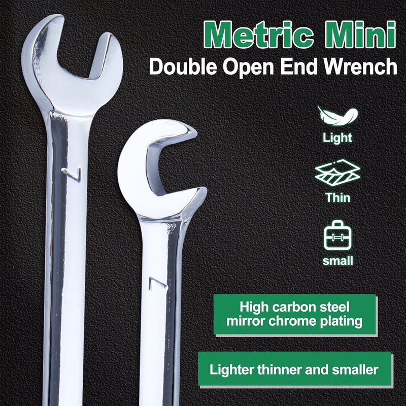 INJOYTEC Thin Open End Wrench Set Metric 10-Piece 4mm-11mm Mini Double Open End Wrench Set with Organizer Bag Premium Angle Head Open End Wrench Set Bike Wrench Set Ultra-Slim Thin Wrench Set - Image 2